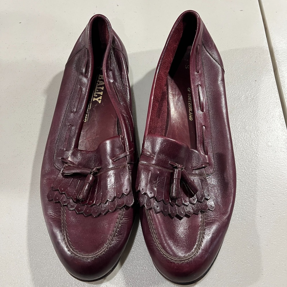 Bally‎ LOGAN Burgundy Leather Kiltie Tasseled Loafers Dress Shoes 14 Men Preppy